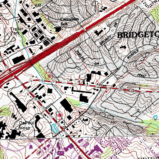 Topographic Map of Bridgeton Police Department, MO