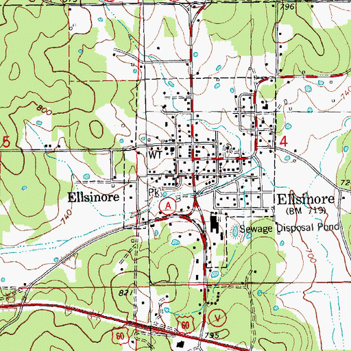 Topographic Map of Ellsinore Police Department, MO