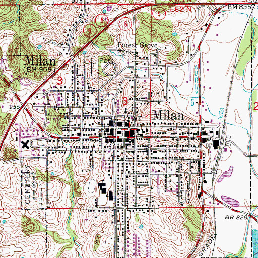 Topographic Map of Milan Police Department, MO