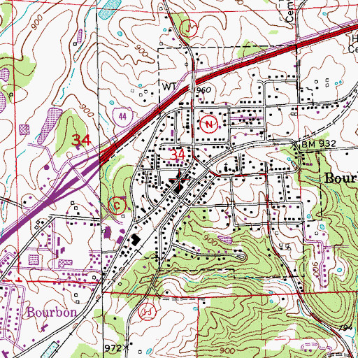 Topographic Map of Bourbon Police Department, MO
