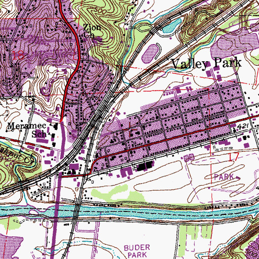 Topographic Map of Valley Park Police Department, MO