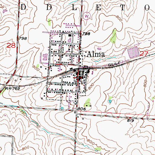 Topographic Map of Alma Police Department, MO