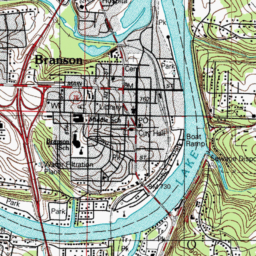 Topographic Map of Branson Police Department, MO