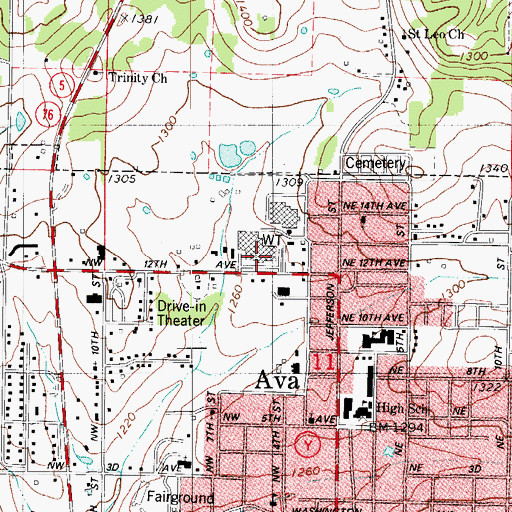 Topographic Map of Ava Police Department, MO