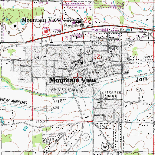 Topographic Map of Mountain View Police Department, MO