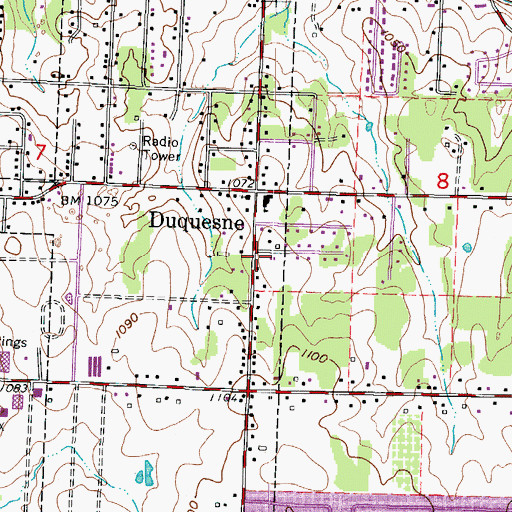 Topographic Map of Duquesne Police Department, MO