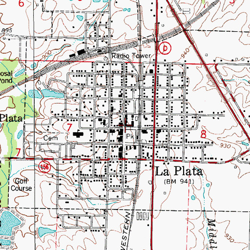 Topographic Map of La Plata Police Department, MO