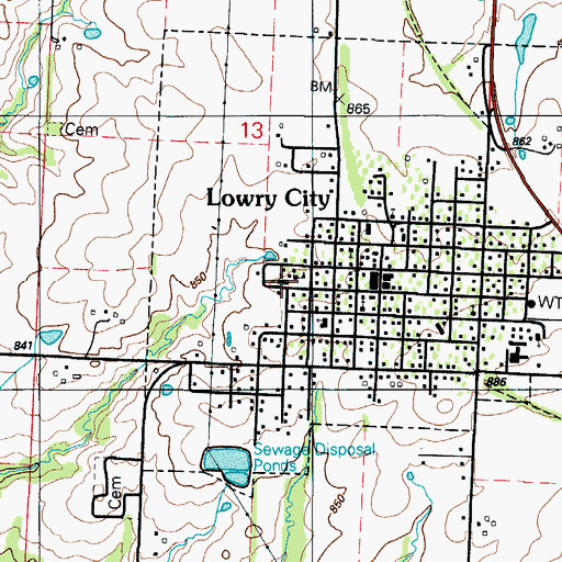 Topographic Map of Lowry City Police Department, MO