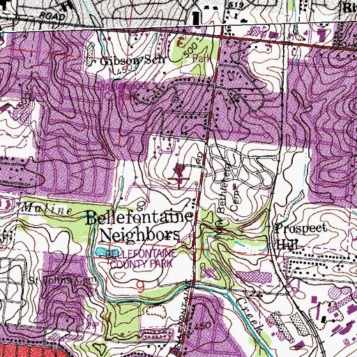 Topographic Map of Bellefontaine Neighbors Police Department, MO