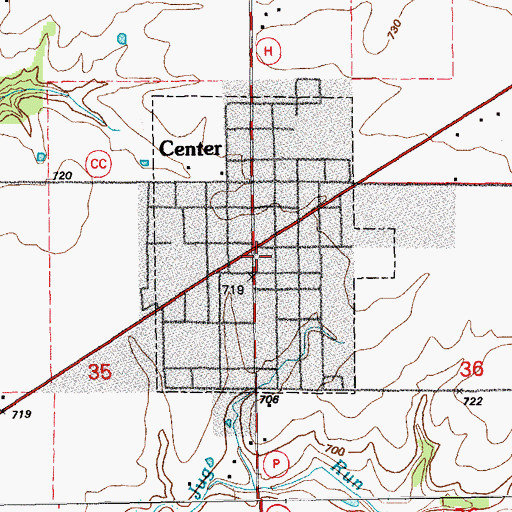 Topographic Map of Center Police Department, MO