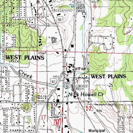 Topographic Map of West Plains Police Department, MO