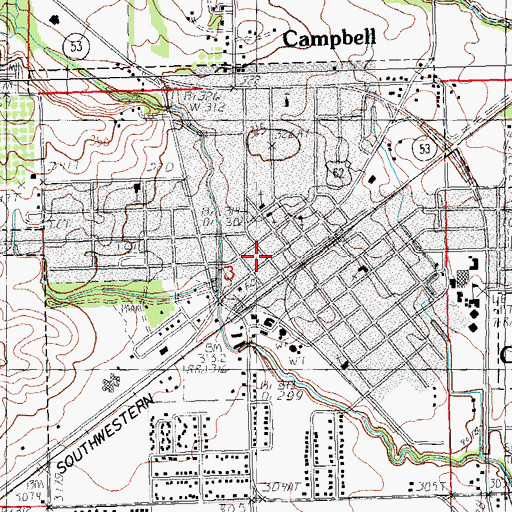 Topographic Map of Campbell Police Department, MO