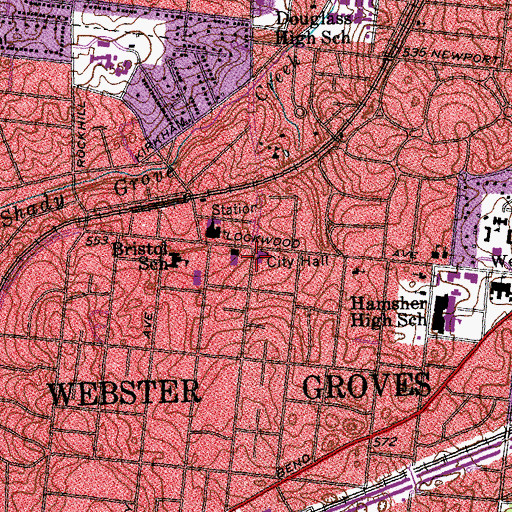 Topographic Map of Webster Groves Police Department, MO