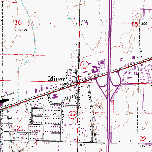Topographic Map of Miner Police Department, MO