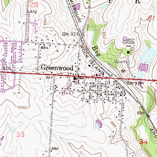 Topographic Map of Greenwood Police Department, MO