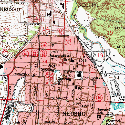 Topographic Map of Neosho Police Department, MO