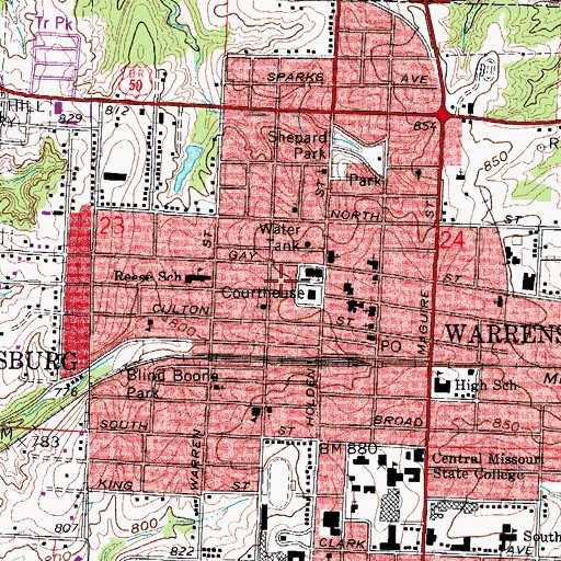 Topographic Map of Johnson Criminal Justice Center, MO