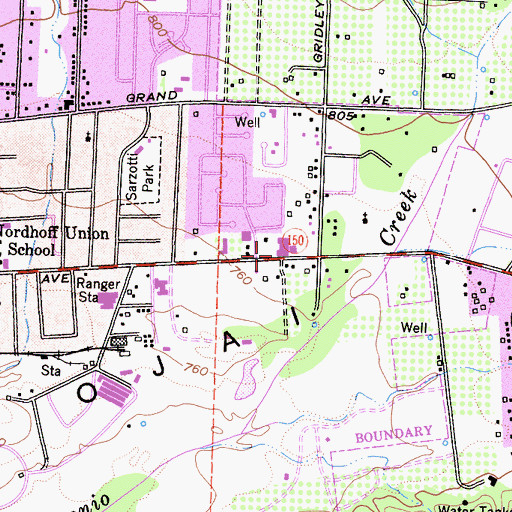 Topographic Map of Ojai District Ranger Station, CA