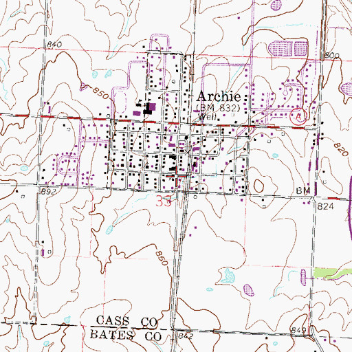 Topographic Map of Archie Police Department, MO