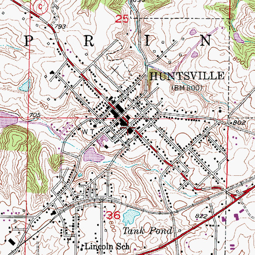 Topographic Map of Huntsville Police Department, MO