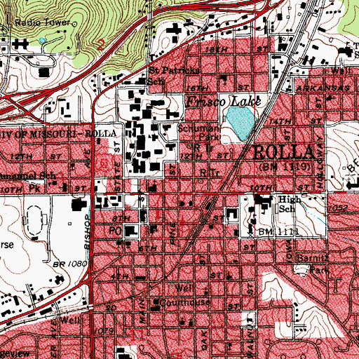 Topographic Map of Rolla Police Department, MO