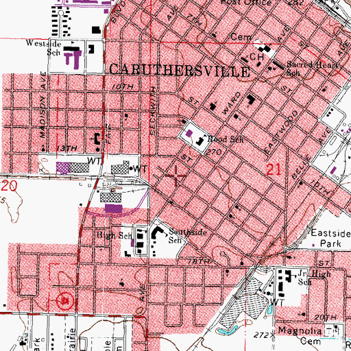 Topographic Map of Caruthersville Police Department and Public Safety Center, MO