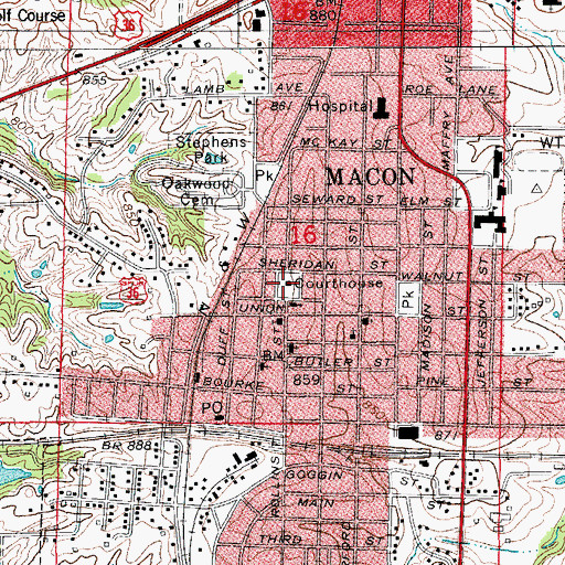 Topographic Map of Macon County Sheriff's Office, MO