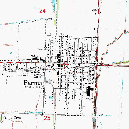 Topographic Map of Parma Police Department, MO