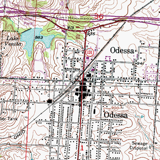 Topographic Map of Odessa Police Department, MO
