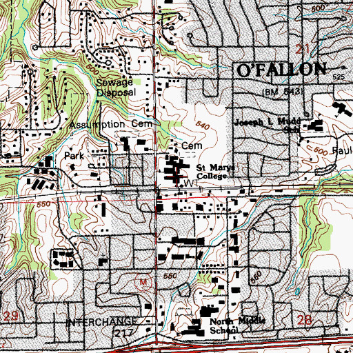 Topographic Map of O'Fallon Police Department, MO