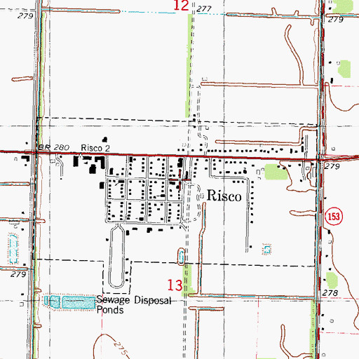Topographic Map of Risco Police Department, MO