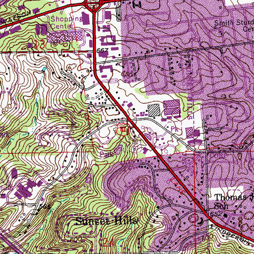 Topographic Map of Sunset Hills Police Department, MO