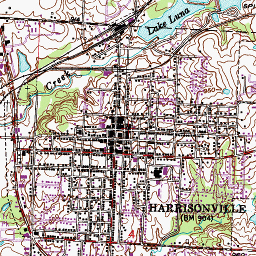 Topographic Map of Harrisonville Police Department, MO