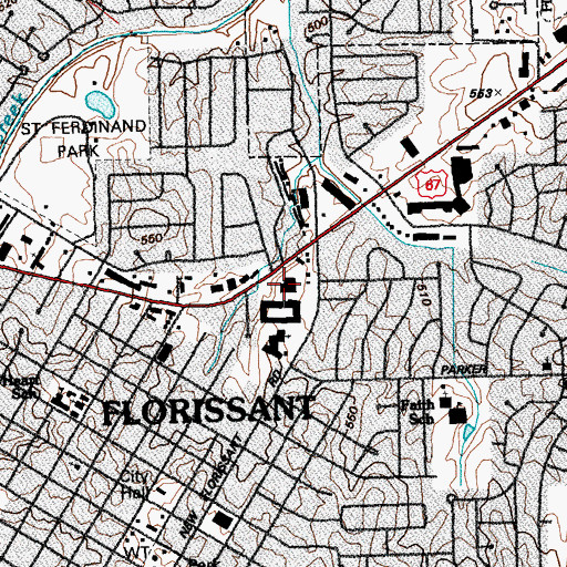 Topographic Map of Florissant Police Department, MO