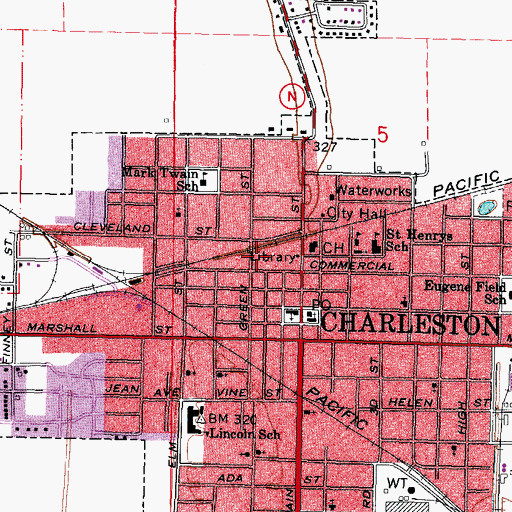 Topographic Map of Mississippi County Sheriff's Office, MO