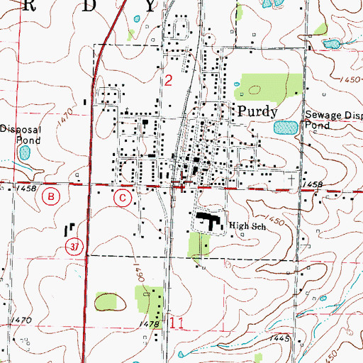 Topographic Map of Purdy Police Department, MO