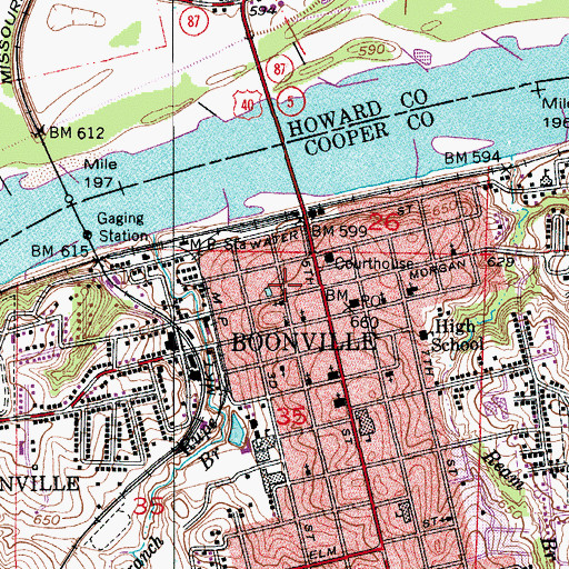 Topographic Map of Boonville Police Department, MO