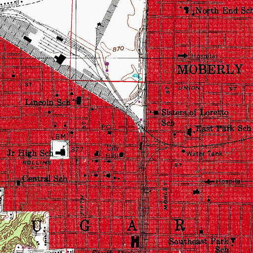 Topographic Map of Moberly Police Department, MO