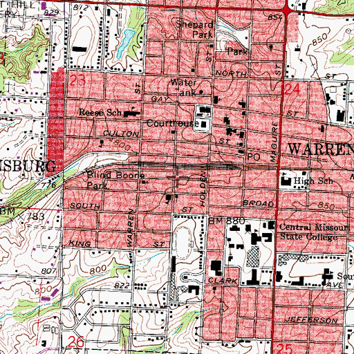 Topographic Map of Warrensburg Police Department, MO