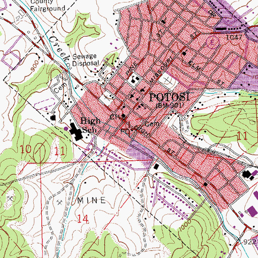 Topographic Map of Potosi City Police Department, MO