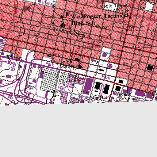 Topographic Map of Saint Louis City Marshal's Office, MO