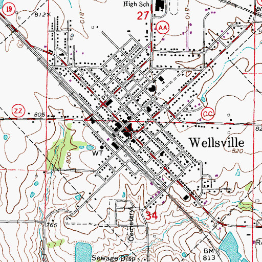Topographic Map of Wellsville Police Department, MO