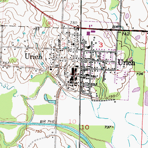 Topographic Map of Urich Police Department, MO