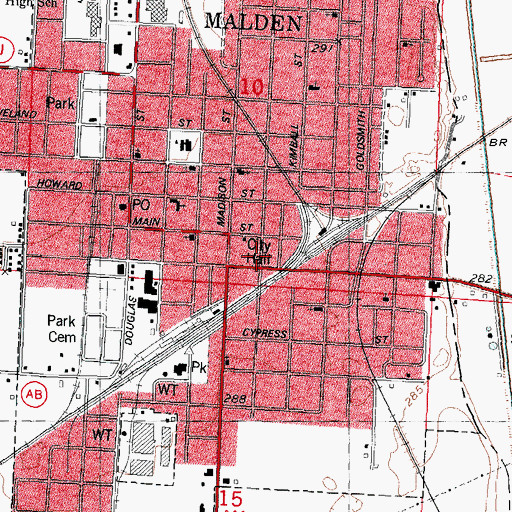 Topographic Map of Malden Police Department, MO