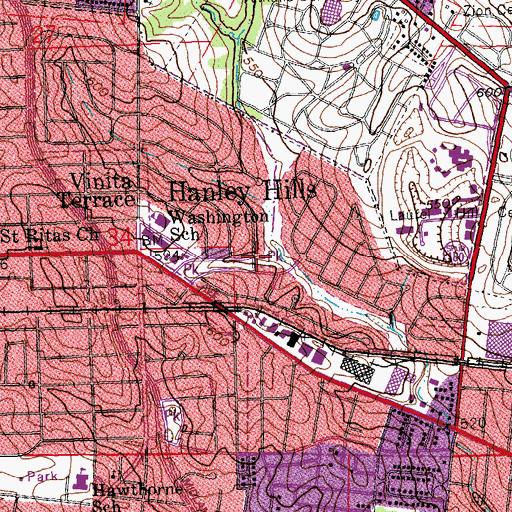 Topographic Map of Hanley Hills Police Department, MO