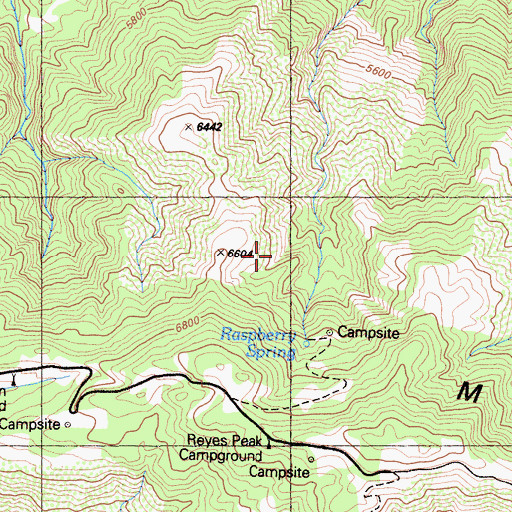 Topographic Map of Raspberry rustic Campsite, CA