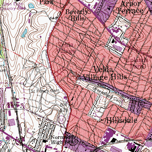 Topographic Map of Velda City Police Department, MO