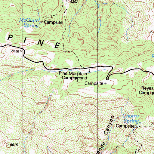 Topographic Map of Pine Mountain Campground, CA