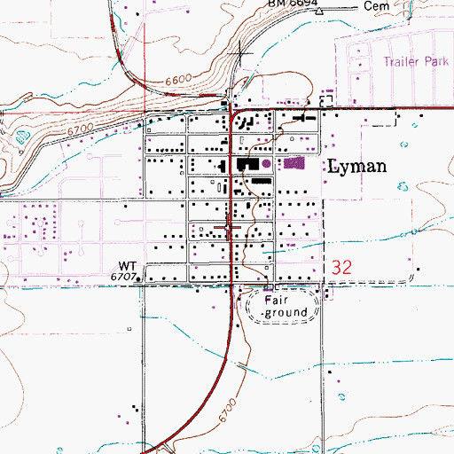 Topographic Map of Lyman Police Department, WY