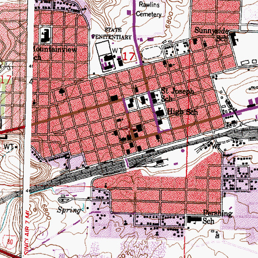 Topographic Map of Rawlins Police Department, WY